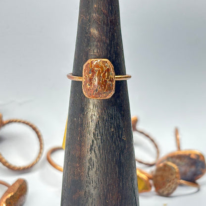 Size 7 3/4 Red Dinosaur Bone Copper Electroformed Ring