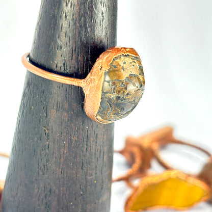 Size 10 1/2 Brown & Gray Dinosaur Bone Copper Electroformed Ring