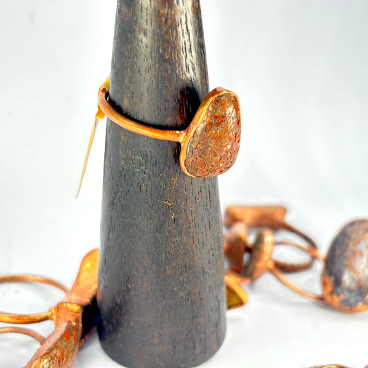 Size 9 Red Dinosaur Bone Copper Electroformed Ring