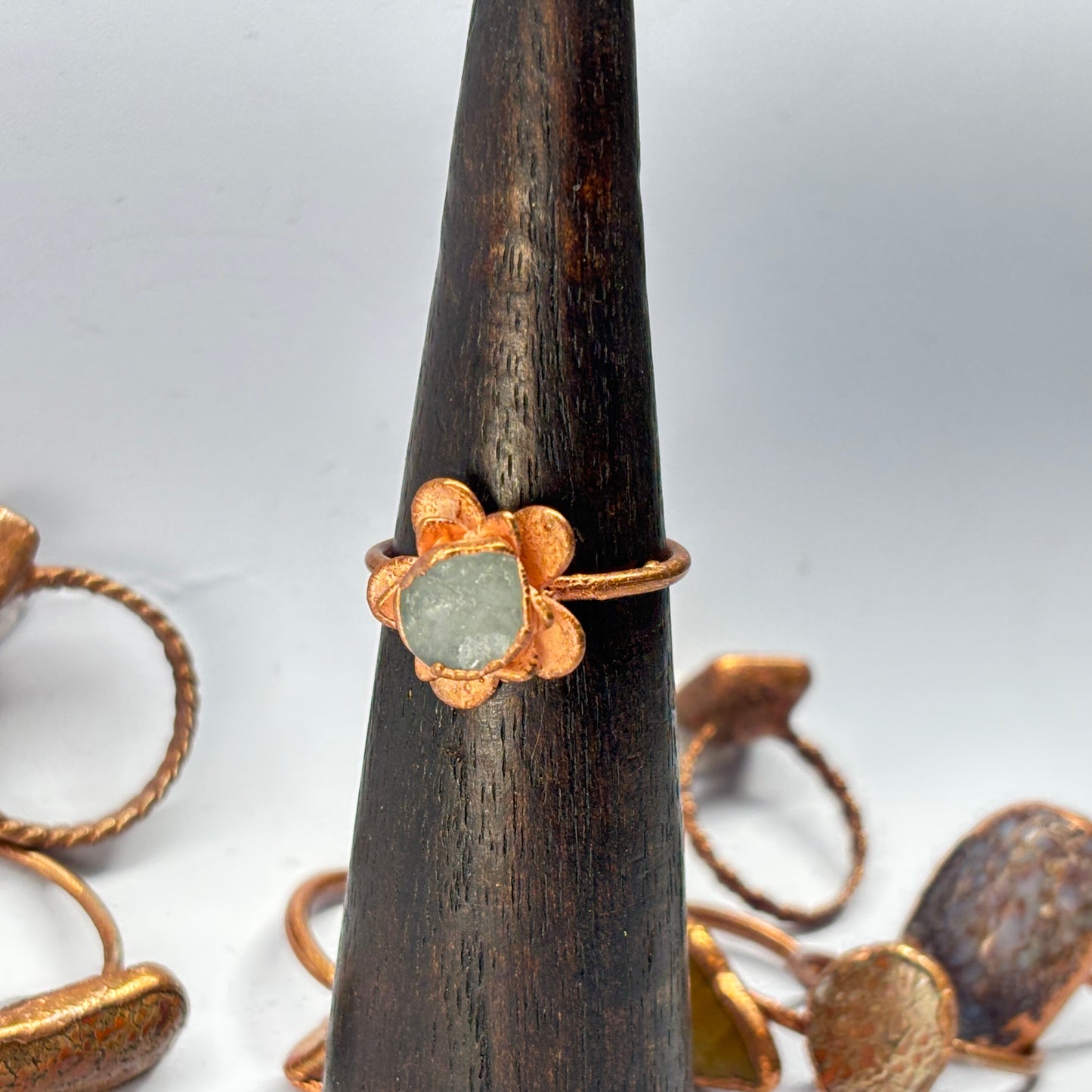 Size 9 3/4 Sequin Aquamarine Copper Electroformed Ring