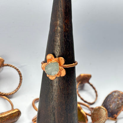 Size 9 3/4 Sequin Aquamarine Copper Electroformed Ring