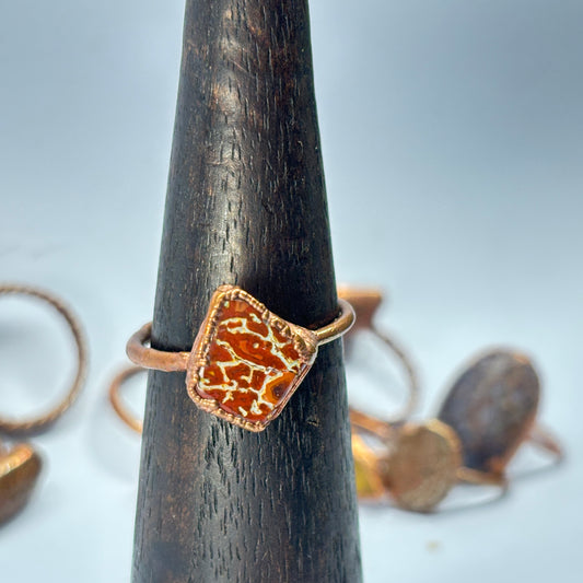 Size 11 Red Dinosaur Bone Copper Electroformed Ring