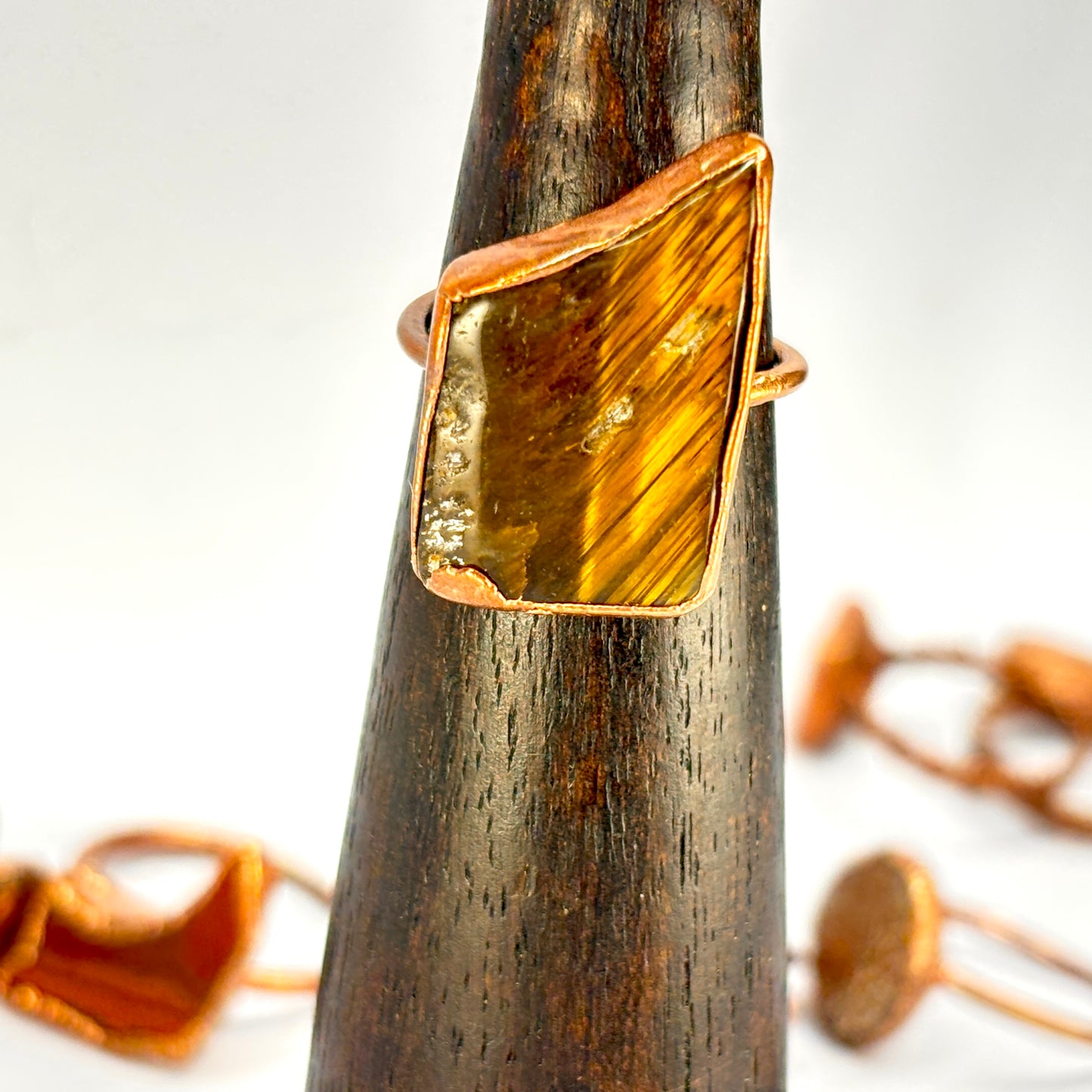 Size 6 3/4 Gorgeous Tiger's Eye Copper Electroformed Ring