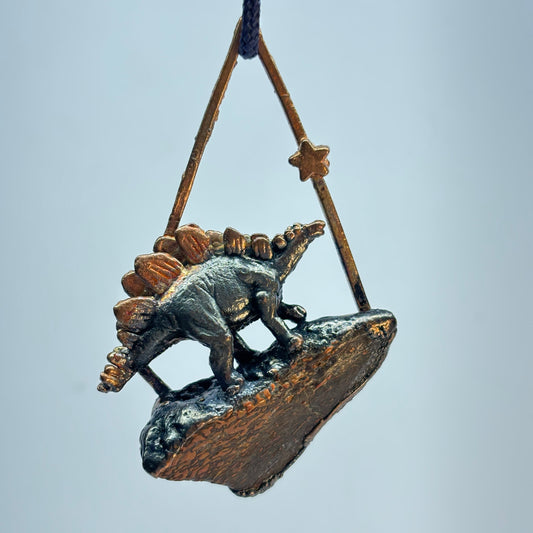 Dino on Dino! Petrified Dinosaur Bone Pendant with Stegasaurus