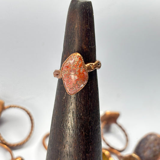 Size 4 1/4 Pink Dinosaur Bone Copper Electroformed Ring