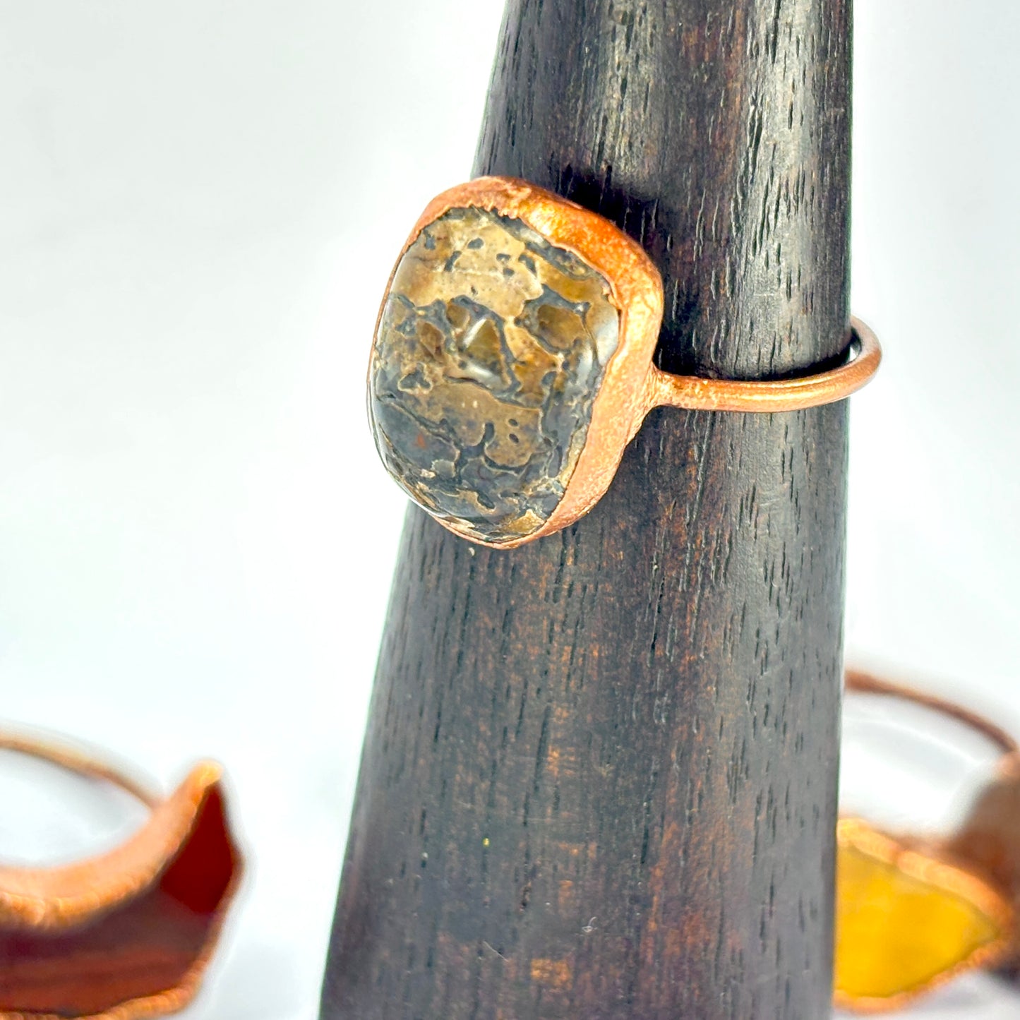 Size 10 1/2 Brown & Gray Dinosaur Bone Copper Electroformed Ring