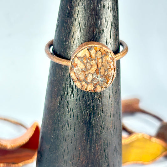 Size 10 Brown Dinosaur Bone Copper Electroformed Ring