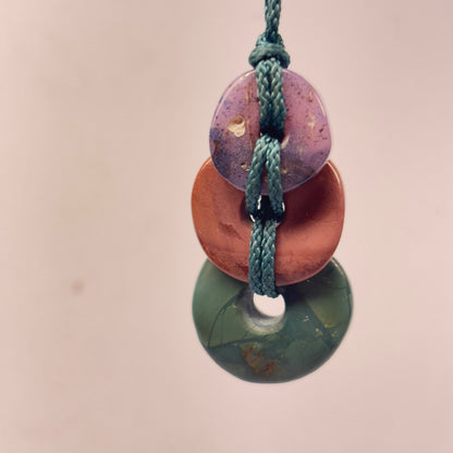 Hand Carved Stacked Big Bead Pendant with Skaggs Jasper and Mookaite Jasper