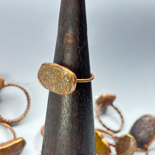 Size 7 1/2 Yellow Dinosaur Bone Copper Electroformed Ring