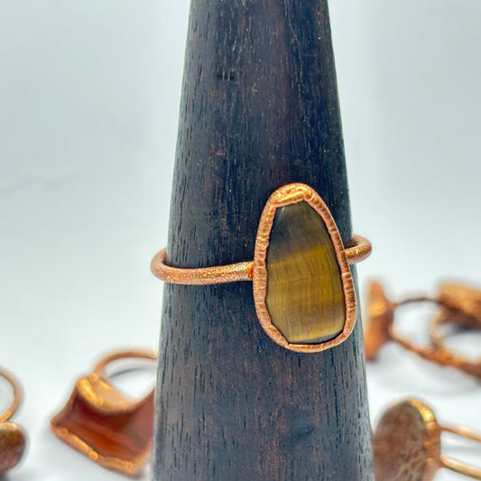 Size 12 1/4 Gorgeous Tiger's Eye Copper Electroformed Ring