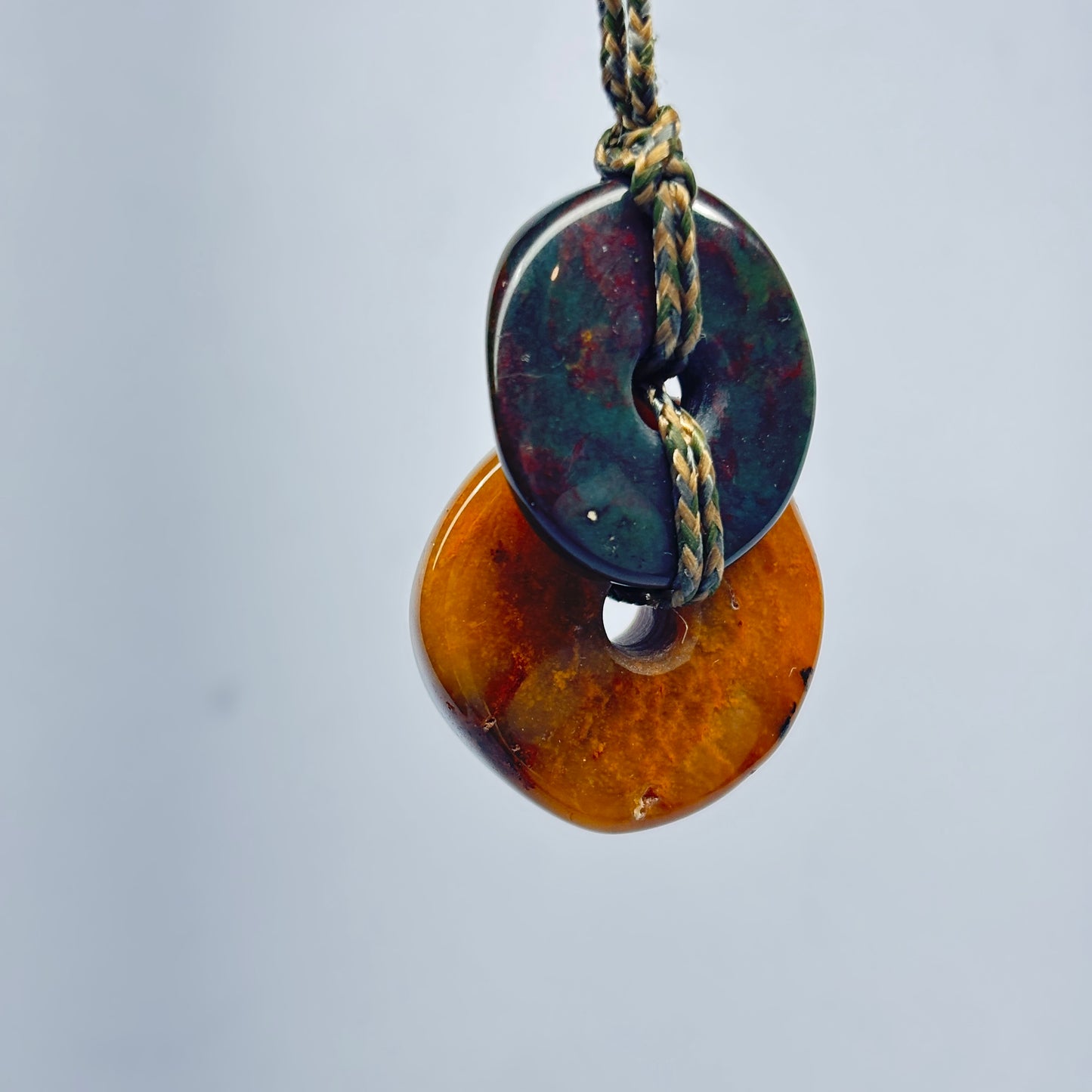 Hand Carved Stacked Big Bead Pendant with Bloodstone and Carnelian