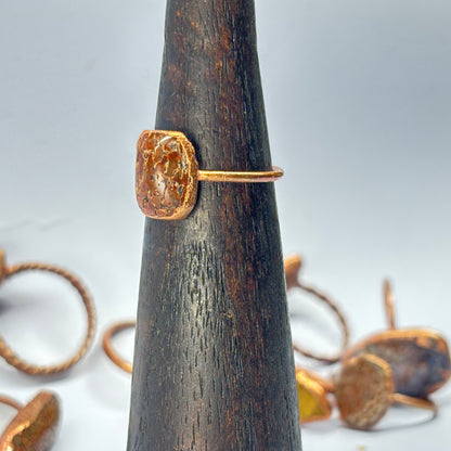 Size 7 3/4 Red Dinosaur Bone Copper Electroformed Ring
