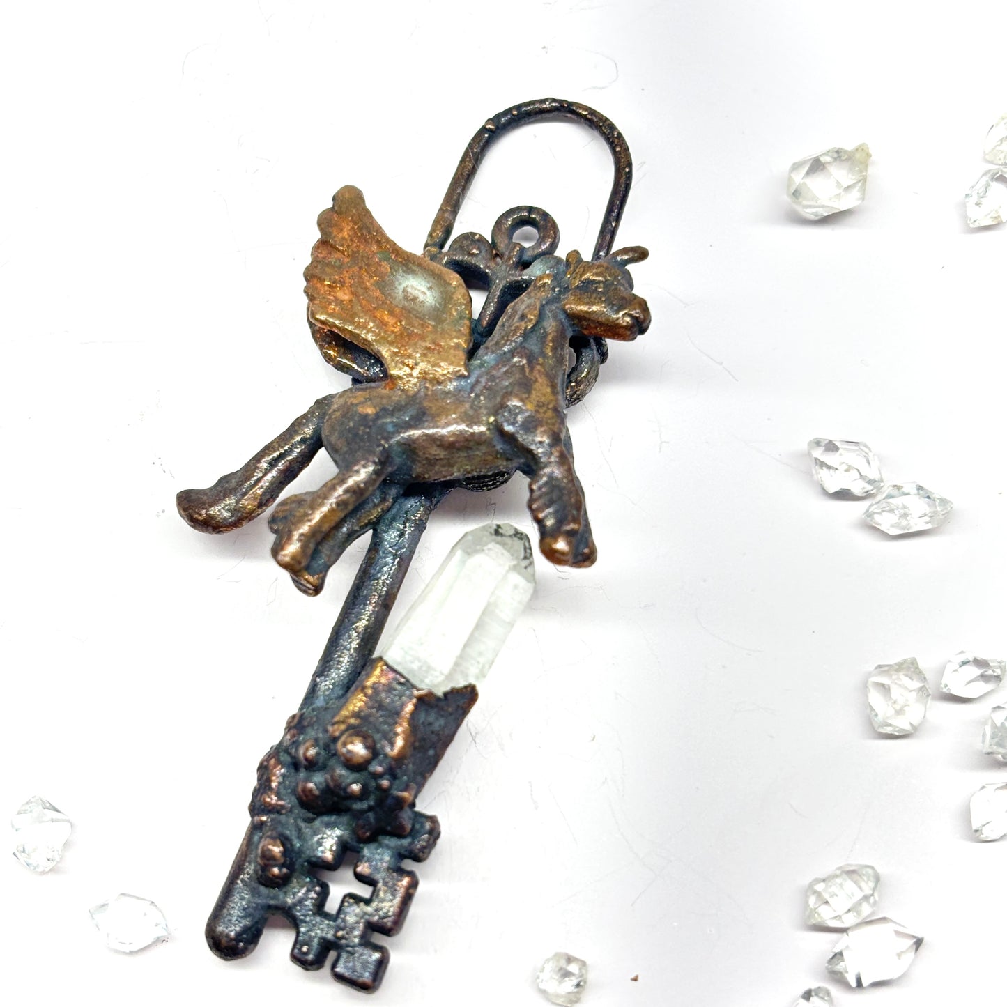 Inner Beast Key Pendant with Pegasus and Quartz