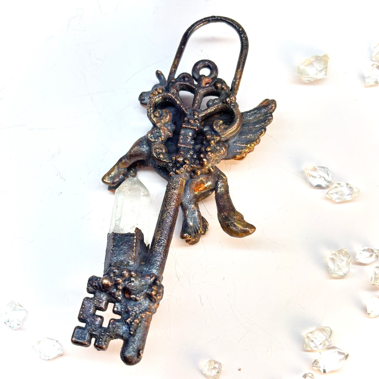 Inner Beast Key Pendant with Pegasus and Quartz
