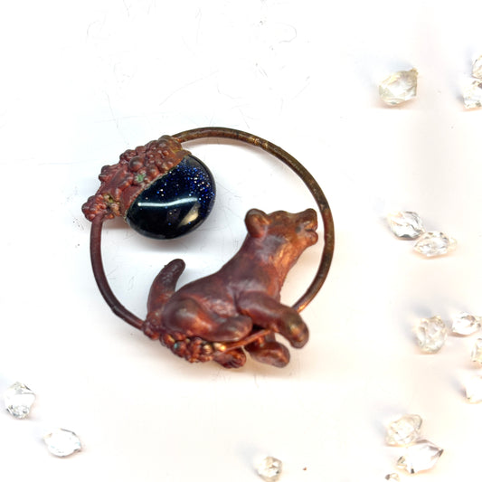 Inner Beast Animal Pendant with Wolf Pup and Goldstone