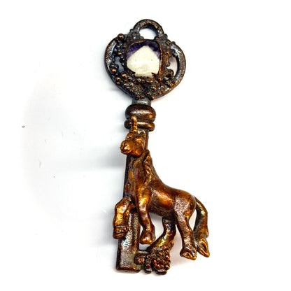 Inner Beast Key Pendant with Unicorn and Amethyst