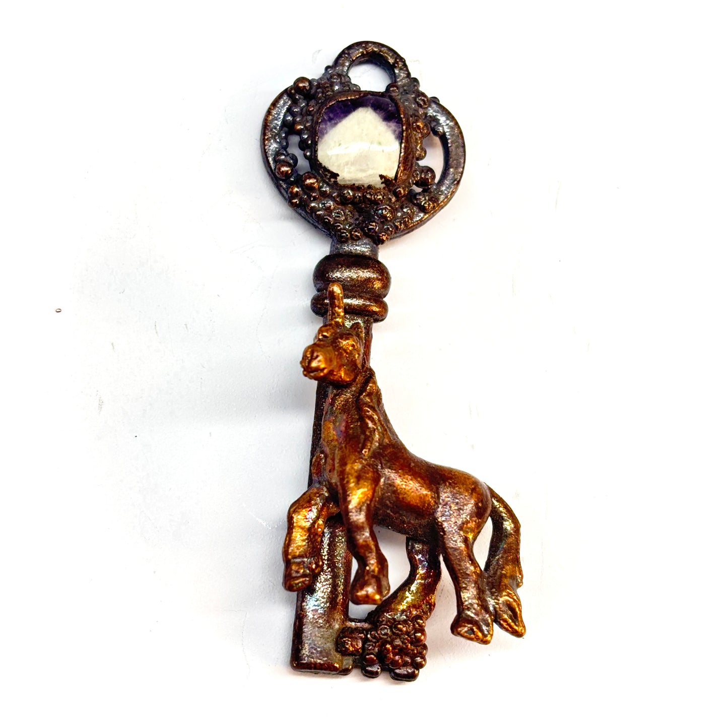 Inner Beast Key Pendant with Unicorn and Amethyst