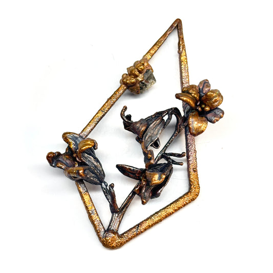 Real Flower Pendant with BlueBells and Herkimer Diamond