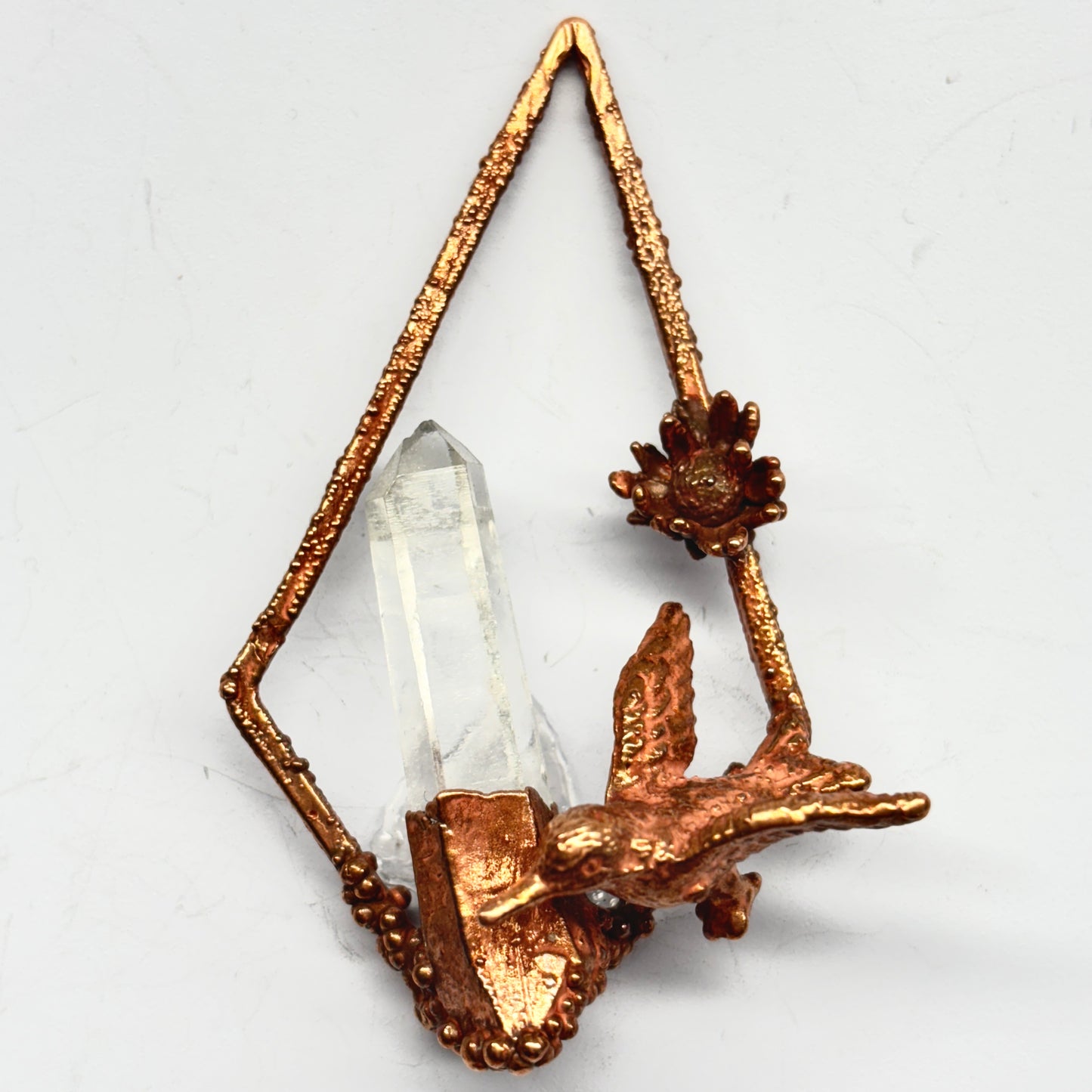 Inner Beast Animal Pendant with Hummingbird and Quartz